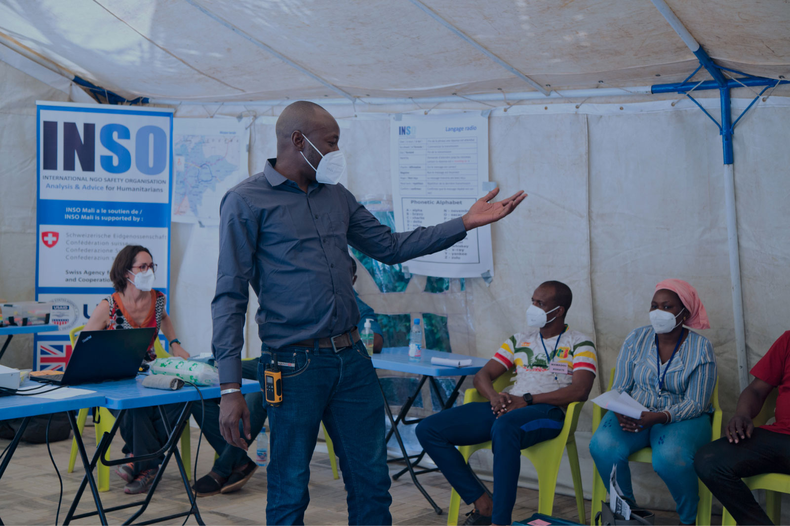 An INSO staff member facilitates a HEIST training in Bamako, Mali. Credit: A. Risemberg