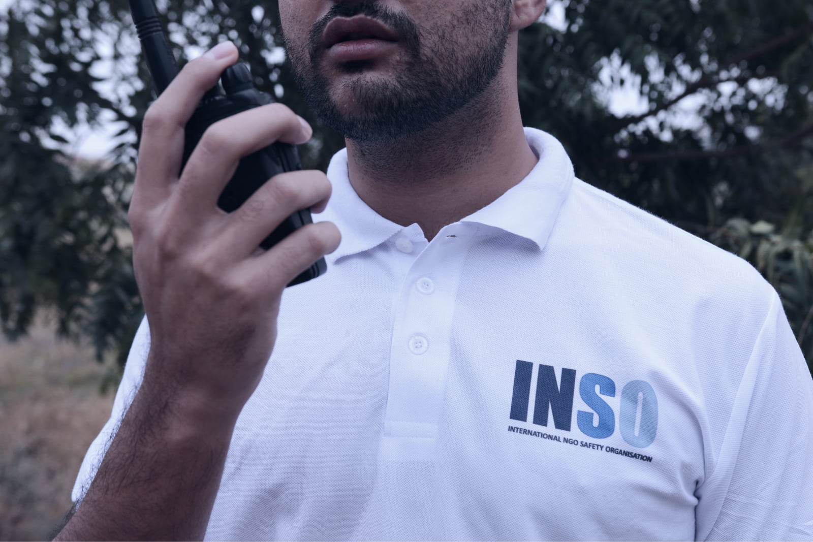 An INSO team member uses a radio in Hargeisa. Credit: H. Abdiraman/INSO