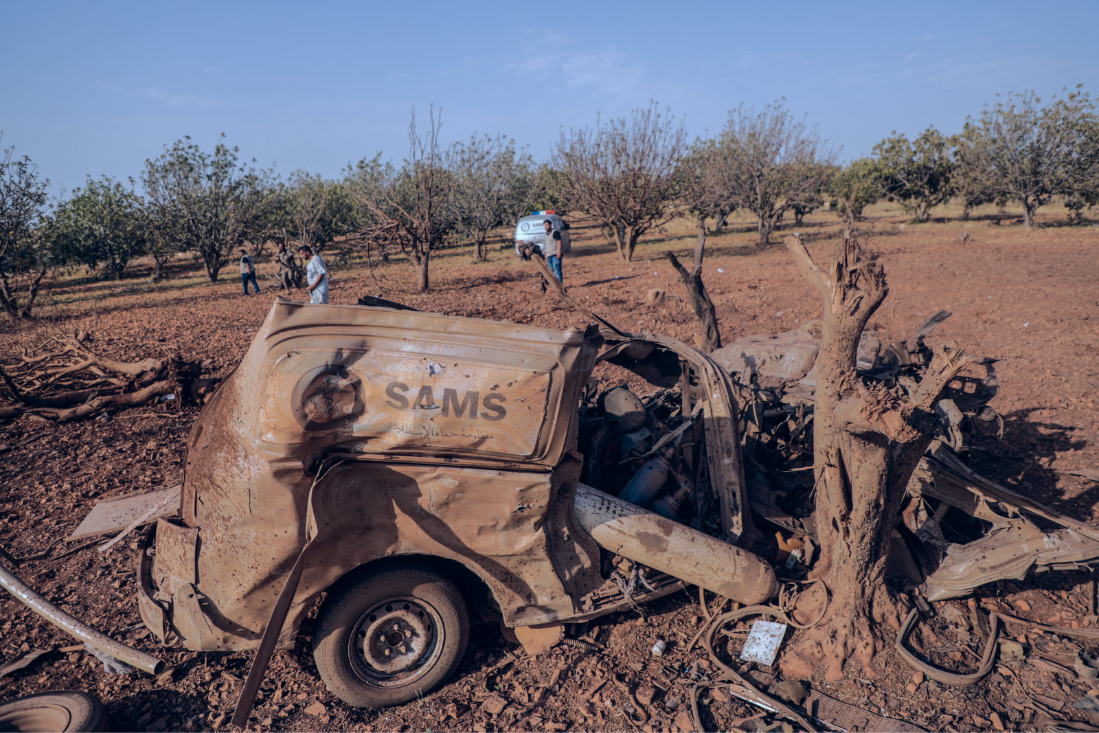 A destoyed SAMS ambulance in NW Syria. Credit: A. Hammam/INSO