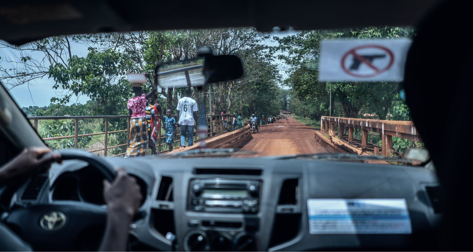 An INSO car crosses a bridge in Bambari, CAR. Credit: C. Di Roma/INSO