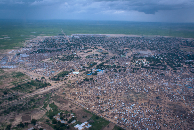 An overhead photograph of Monungo, one of the garrison towns in northeast Nigeria where humanitarian access is only possible by helicopter.