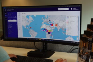 Photo of a computer screen showing a CHDC map with number of incidents per country